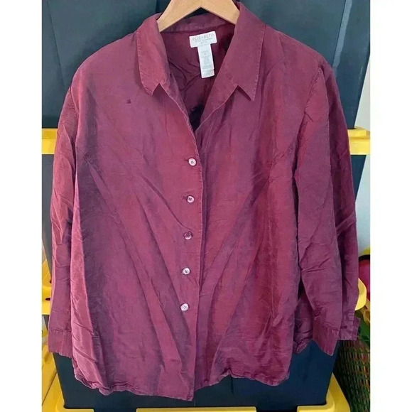 Elisabeth by Liz Claiborne Petite 18 Long Sleeve Button Up Dress Shirt 100% Silk - Picture 1 of 7